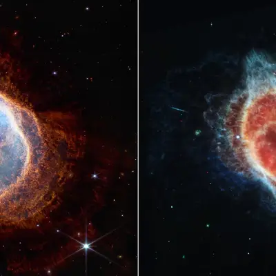 James Webb Space Telescope Southern Ring Nebula (NIRCam and MIRI Images Side by Side)