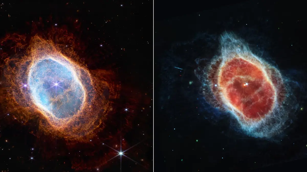 James Webb Space Telescope Southern Ring Nebula (NIRCam and MIRI Images Side by Side)